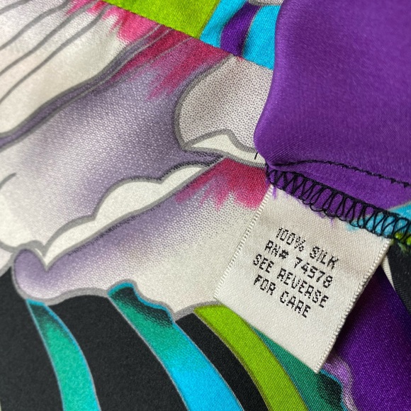 100% Silk Caché Kimono Blouse Bright Colorful Floral Pattern Side Tie Sz Small - Picture 7 of 9